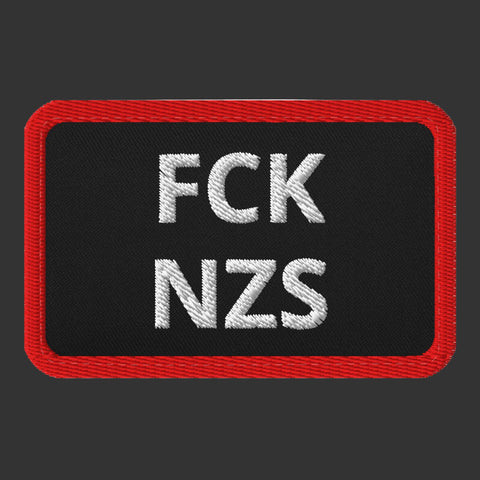 161.SHARP FCK NZS Klett-Patch — Bestickter Tactical-Patch, schwarz mit rotem Rand, Vorderseite
