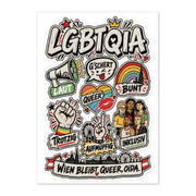 Sticker-Bogen A5 „Wien bleibt queer, Oida“ mit neun bunten Wiener Pride-Motiven – zweite Ansicht