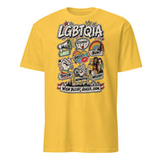 Unisex-T-Shirt in Gänseblümchen mit Wiener Pride-Print „Wien bleibt queer, Oida“ – Vorderansicht
