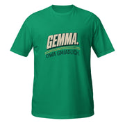 Kelly-grünes Unisex-T-Shirt mit Retro-Schriftzug „Gemma. Owa gmiadlich."