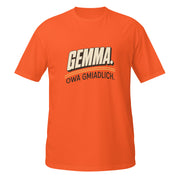 Oranges Unisex-T-Shirt mit Retro-Schriftzug „Gemma. Owa gmiadlich."