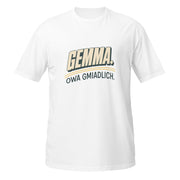 Weißes Unisex-T-Shirt mit Retro-Schriftzug „Gemma. Owa gmiadlich."