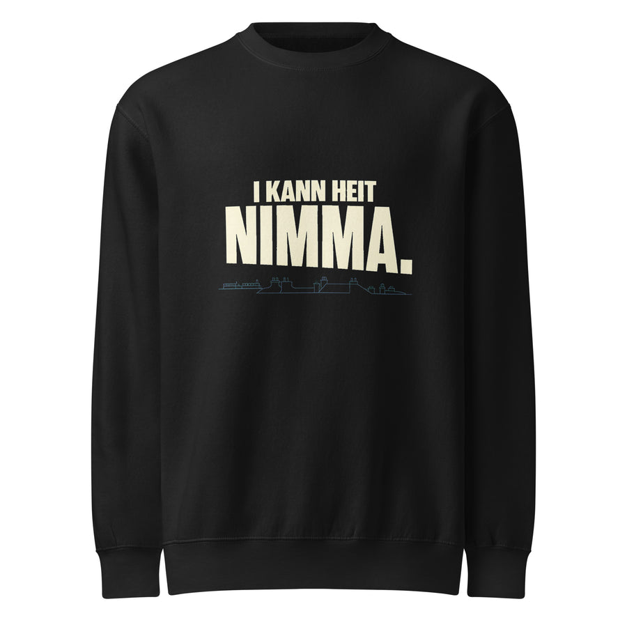 Schwarzes Unisex-Sweatshirt mit Rundhalsausschnitt und cremefarbenem Schriftzug „I kann heit nimma."