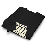 Schwarzes Unisex-Sweatshirt, zusammengelegt, mit cremefarbenem Schriftzug „I kann heit nimma."